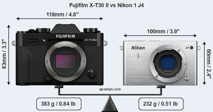 Size Fujifilm X-T30 II vs Nikon 1 J4
