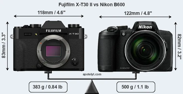 Size Fujifilm X-T30 II vs Nikon B600