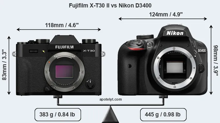 Size Fujifilm X-T30 II vs Nikon D3400