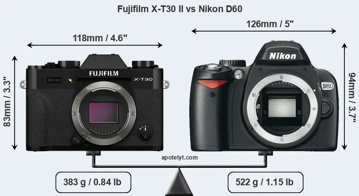 Size Fujifilm X-T30 II vs Nikon D60