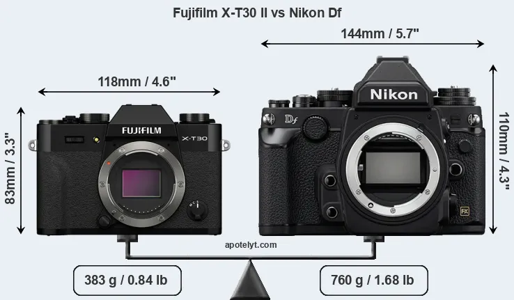 Size Fujifilm X-T30 II vs Nikon Df