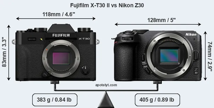 Size Fujifilm X-T30 II vs Nikon Z30