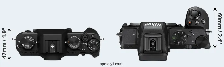 Compare X-T30 II versus Z50 top