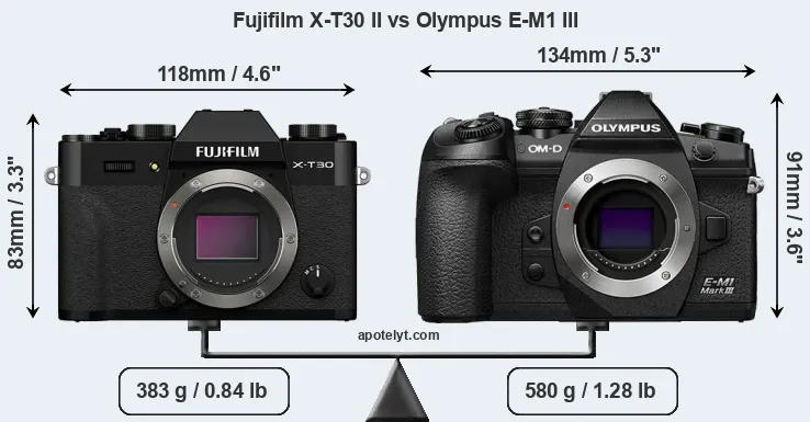 Size Fujifilm X-T30 II vs Olympus E-M1 III