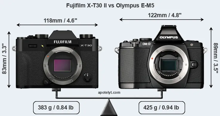 Size Fujifilm X-T30 II vs Olympus E-M5