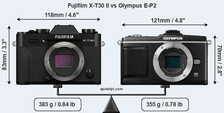 Size Fujifilm X-T30 II vs Olympus E-P2