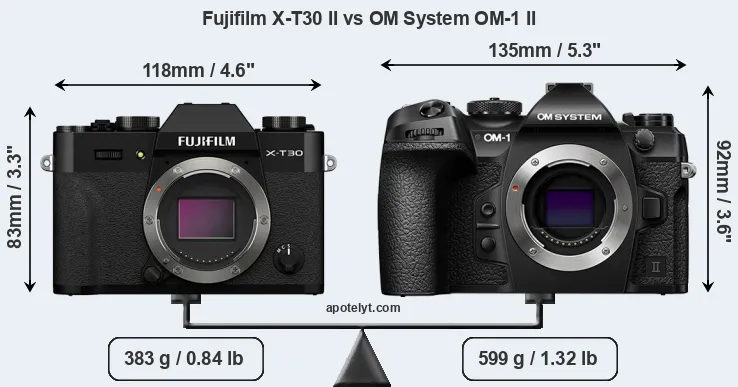 Size Fujifilm X-T30 II vs OM System OM-1 II