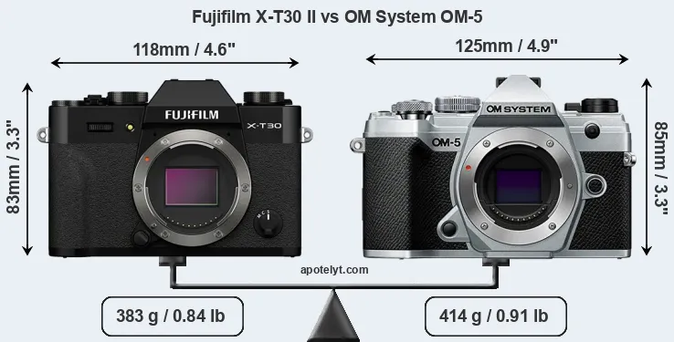 Size Fujifilm X-T30 II vs OM System OM-5