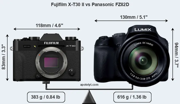 Size Fujifilm X-T30 II vs Panasonic FZ82D