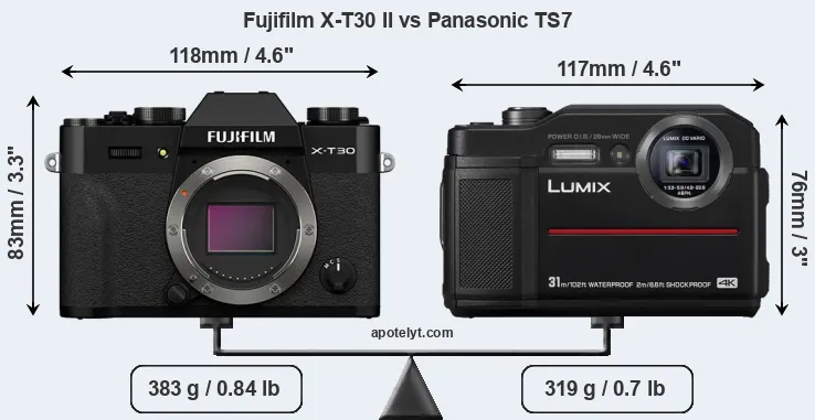 Size Fujifilm X-T30 II vs Panasonic TS7