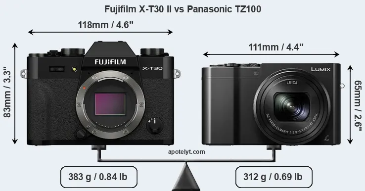 Size Fujifilm X-T30 II vs Panasonic TZ100