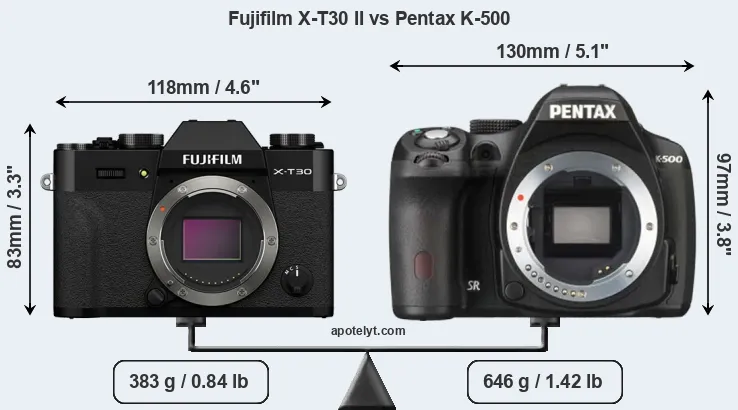 Size Fujifilm X-T30 II vs Pentax K-500