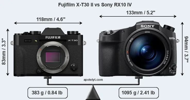 Size Fujifilm X-T30 II vs Sony RX10 IV