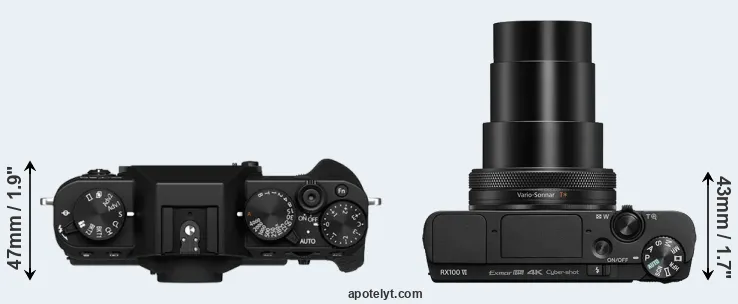 Compare X-T30 II versus RX100 VI top
