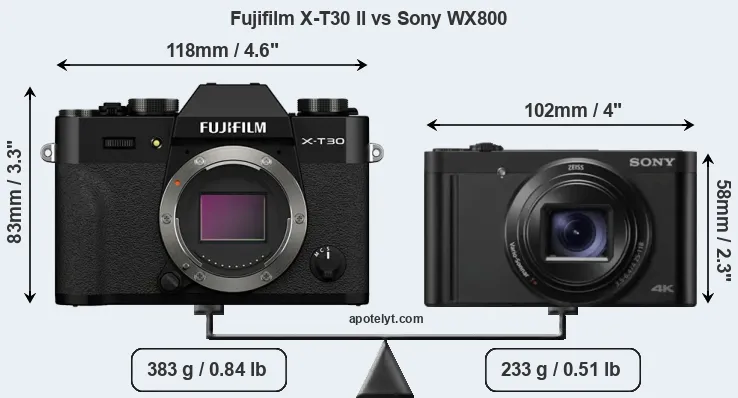 Size Fujifilm X-T30 II vs Sony WX800