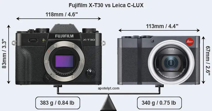 Size Fujifilm X-T30 vs Leica C-LUX