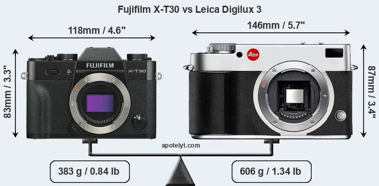 Size Fujifilm X-T30 vs Leica Digilux 3