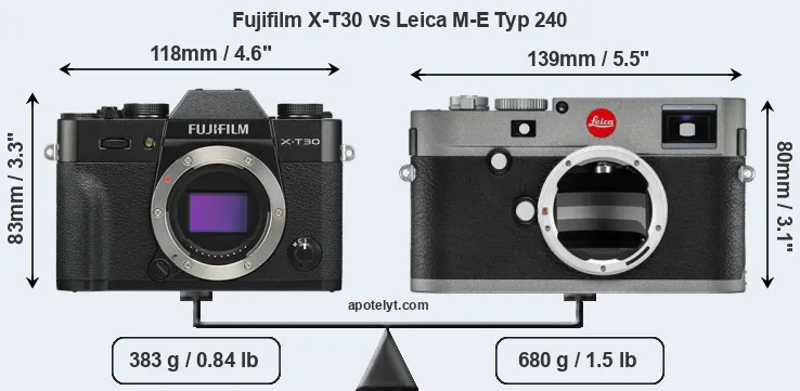 Size Fujifilm X-T30 vs Leica M-E Typ 240