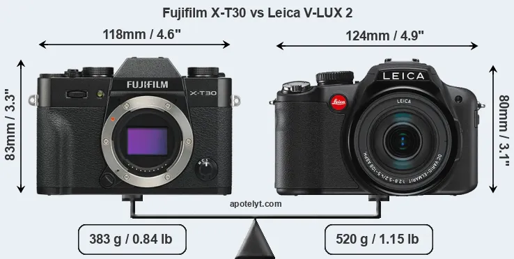 Size Fujifilm X-T30 vs Leica V-LUX 2