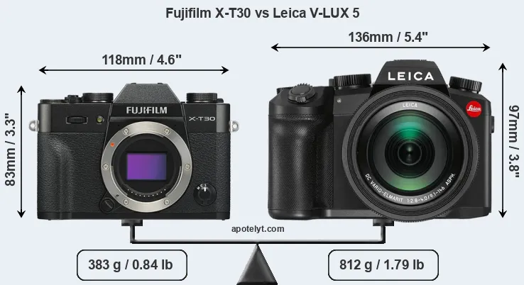 Size Fujifilm X-T30 vs Leica V-LUX 5