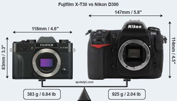 Size Fujifilm X-T30 vs Nikon D300