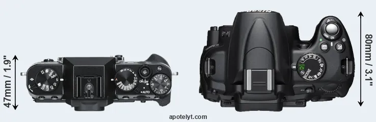 Compare X-T30 versus D5000 top