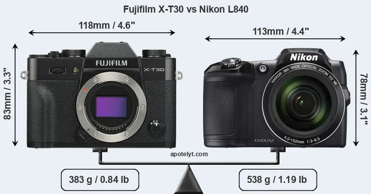 Size Fujifilm X-T30 vs Nikon L840