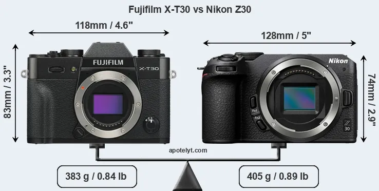 Size Fujifilm X-T30 vs Nikon Z30