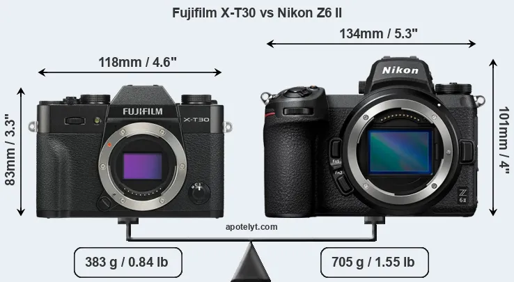 Size Fujifilm X-T30 vs Nikon Z6 II