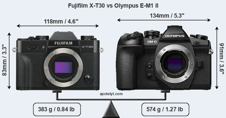 Size Fujifilm X-T30 vs Olympus E-M1 II
