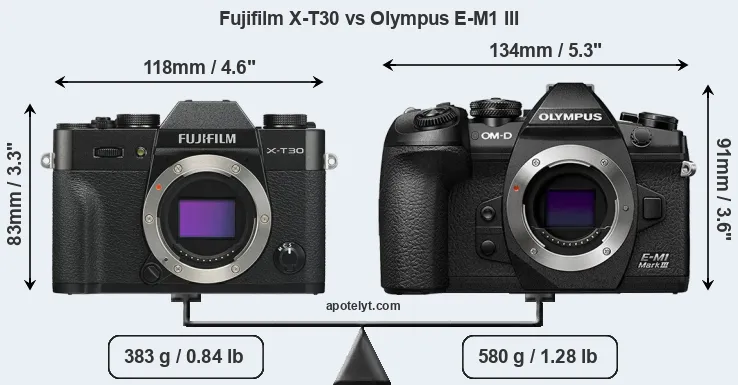 Size Fujifilm X-T30 vs Olympus E-M1 III