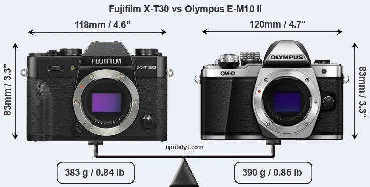 Size Fujifilm X-T30 vs Olympus E-M10 II