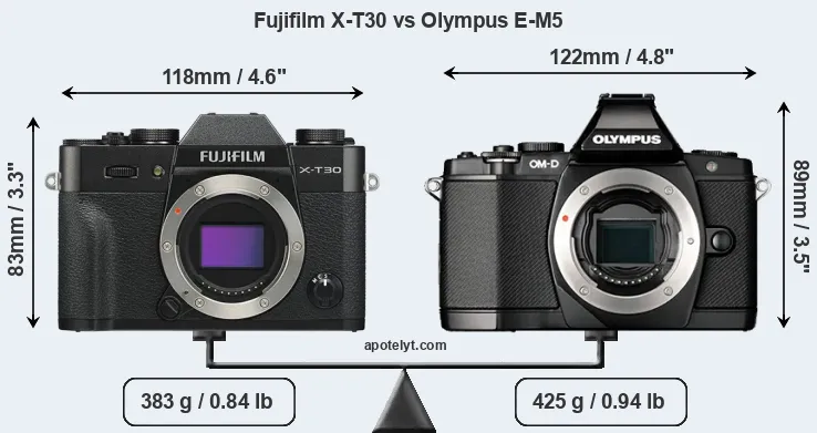 Size Fujifilm X-T30 vs Olympus E-M5