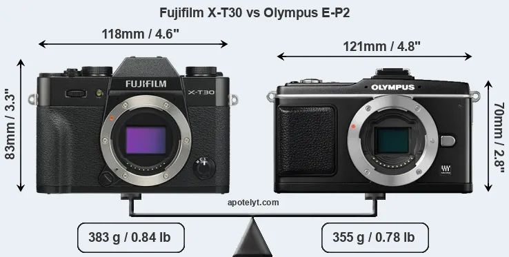 Size Fujifilm X-T30 vs Olympus E-P2