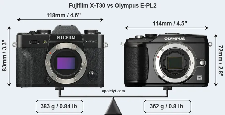 Size Fujifilm X-T30 vs Olympus E-PL2