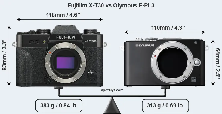 Size Fujifilm X-T30 vs Olympus E-PL3