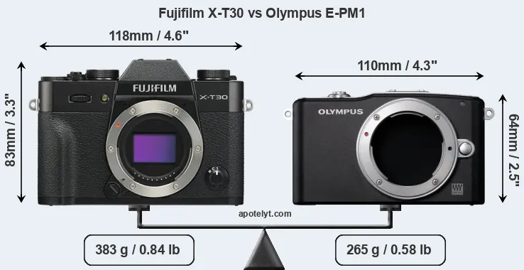 Size Fujifilm X-T30 vs Olympus E-PM1