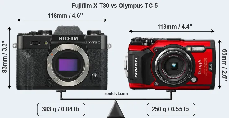 Size Fujifilm X-T30 vs Olympus TG-5