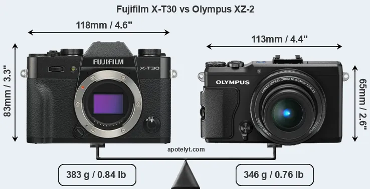 Size Fujifilm X-T30 vs Olympus XZ-2