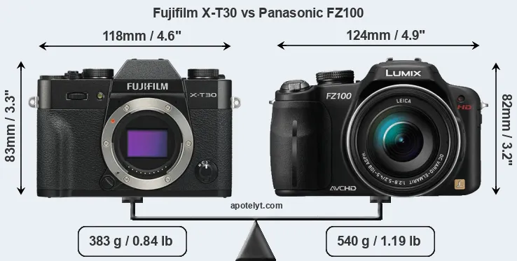 Size Fujifilm X-T30 vs Panasonic FZ100