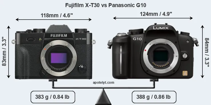 Size Fujifilm X-T30 vs Panasonic G10