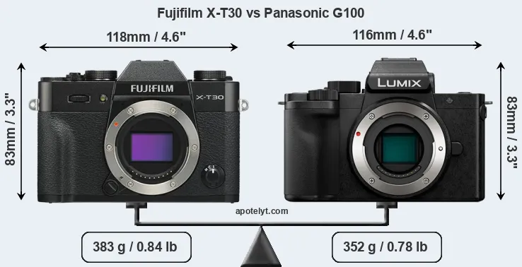 Size Fujifilm X-T30 vs Panasonic G100