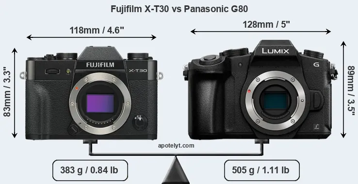 Size Fujifilm X-T30 vs Panasonic G80