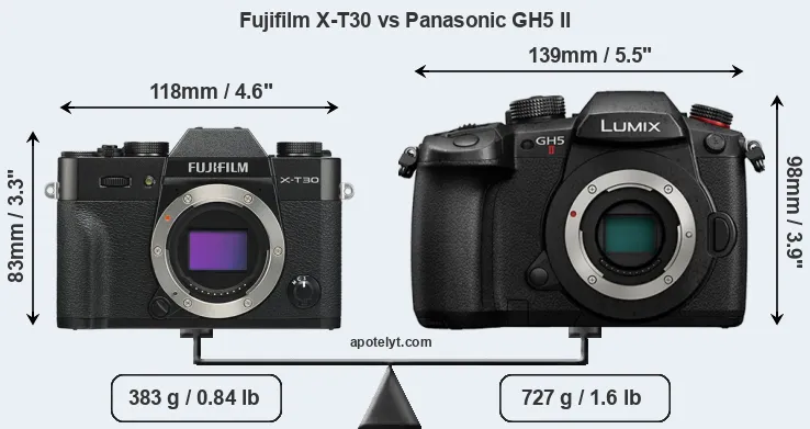 Size Fujifilm X-T30 vs Panasonic GH5 II