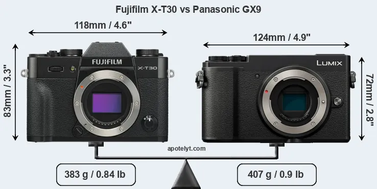 Size Fujifilm X-T30 vs Panasonic GX9