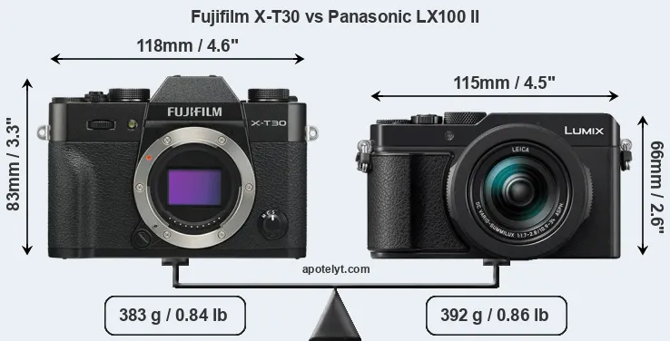 Size Fujifilm X-T30 vs Panasonic LX100 II