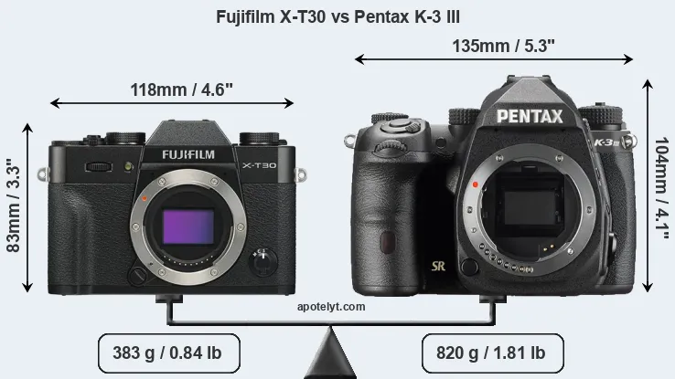 Size Fujifilm X-T30 vs Pentax K-3 III