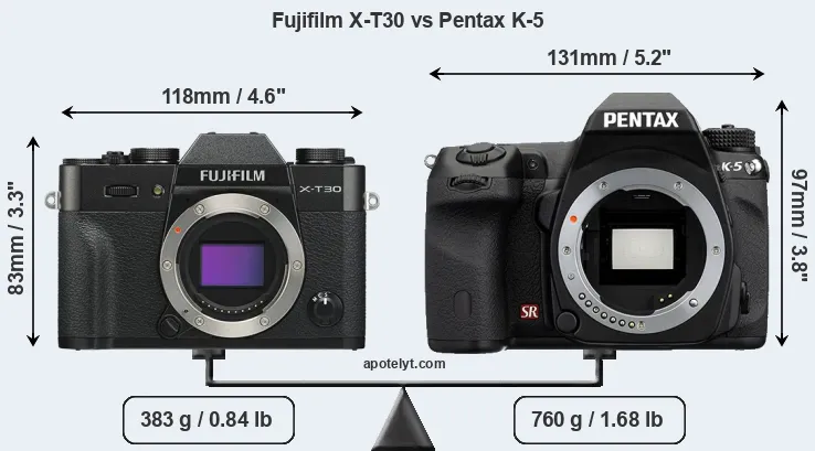Size Fujifilm X-T30 vs Pentax K-5