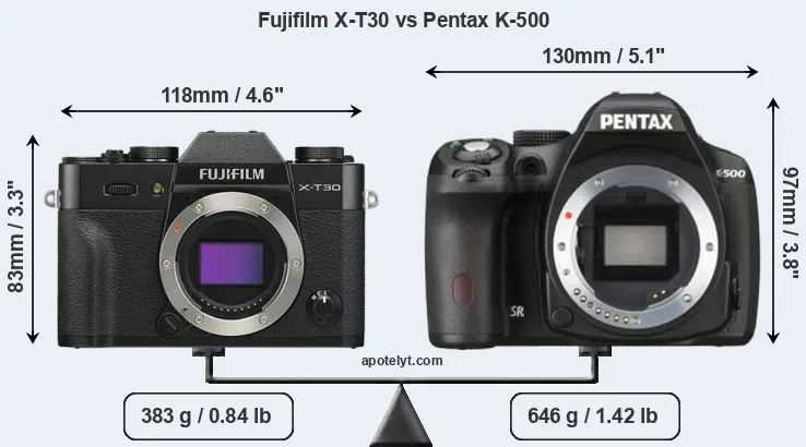 Size Fujifilm X-T30 vs Pentax K-500