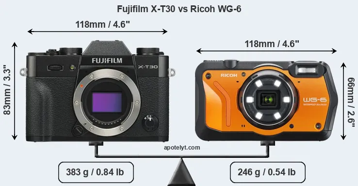 Size Fujifilm X-T30 vs Ricoh WG-6